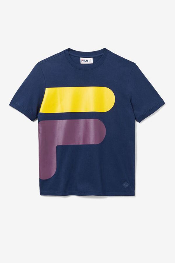 Fila Short Sleeve Corp Men's T-Shirts - Navy/Yellow,NZ 345-2354